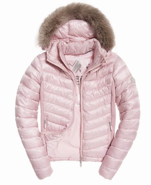 Superdry Hooded Luxe Chevron Fuji Női Kabát Rózsaszín | JPWBE1765